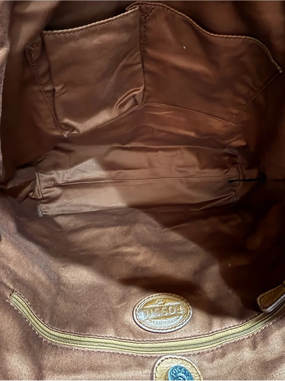 Vintage Fossil Cognac Brown Leather Tote